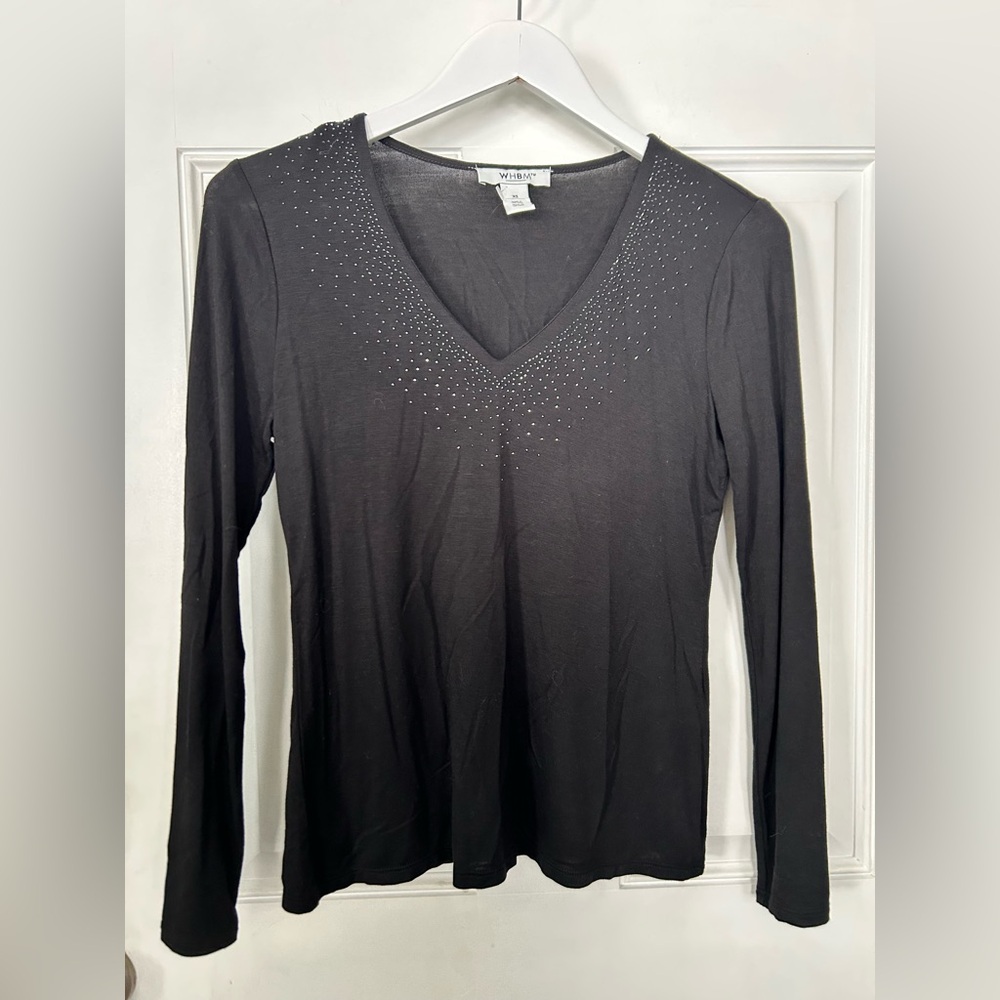 White House Black Market Embellished Black Long Sleeve Tee